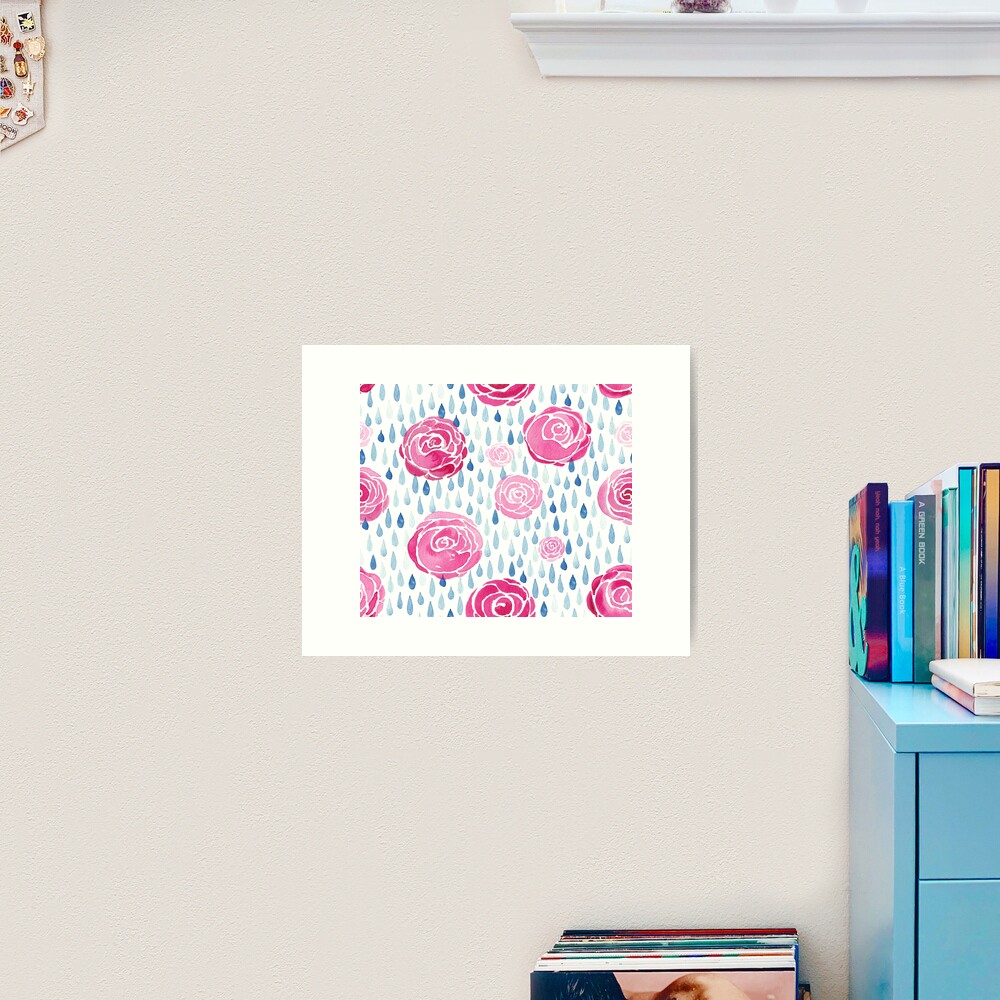 Raindrops on roses - white background Art Print