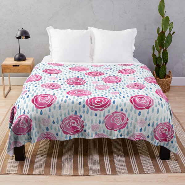 Raindrops on roses - white background Throw Blanket