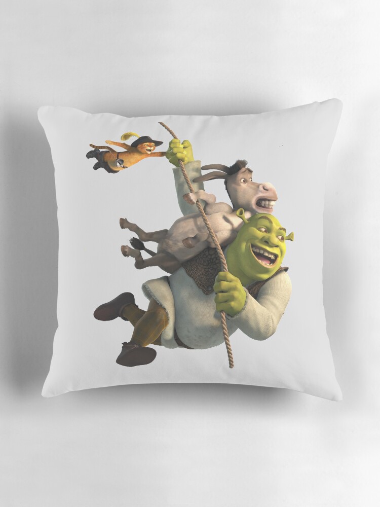 Taie D'oreiller 45x45 Shrek : 'Shrek Quoi Faire ?' Avec L'Âne Et Le Chat Botté