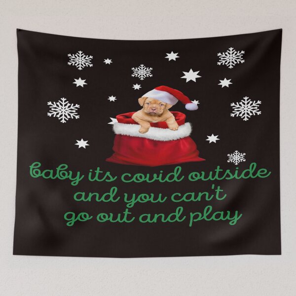 Item preview, Cute puppy is Christmas time social distancing with family set in black background designed and sold by Vero De.