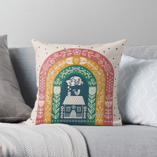 Folk Art Rainbow Throw Pillow