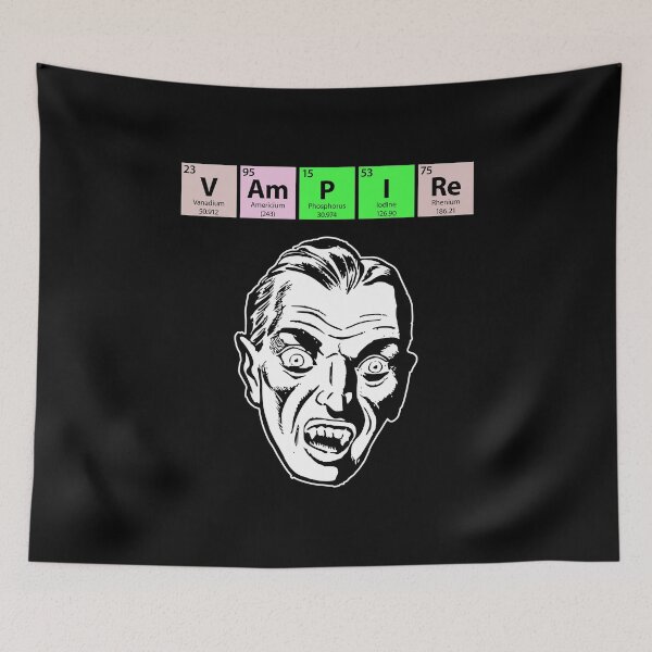 Item preview, Vampire spelled with elements from Periodic Table with vampire face designed and sold by Gold Wings Tees.