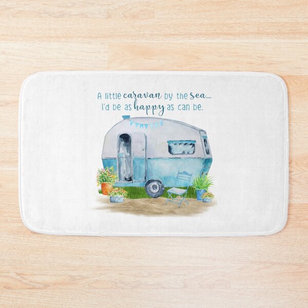 Item preview, A little caravan by the sea - A watercolor vintage camper setting with fun quote for the lover of the glamping lifestyle. designed and sold by ReefCoast.