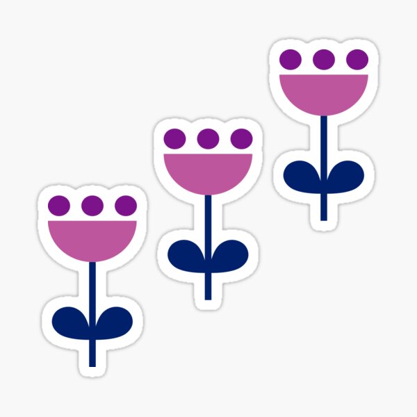 Vintage mid century flower - 3 pink flowers stickerpack Sticker