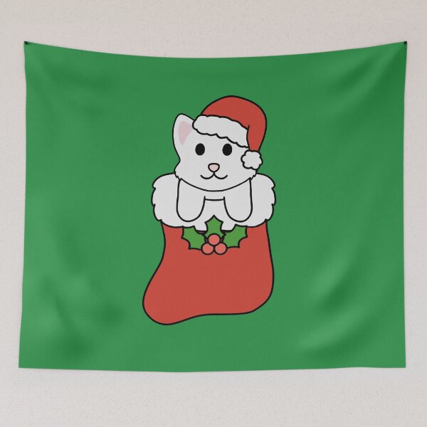 Item preview, Christmas White Cat Stocking designed and sold by BiscuitSnack.
