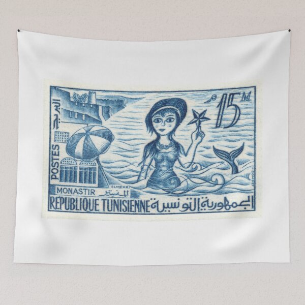 Item preview, 1959 TUNISIA Monastir Mermaid Postage Stamp designed and sold by retrographics.