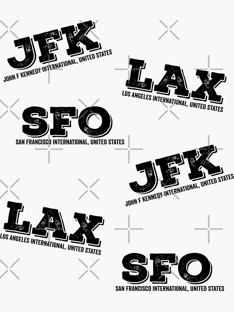 "USA Airport Codes JFK LAX SFO Souvenir" Sticker by VFRZone Redbubble