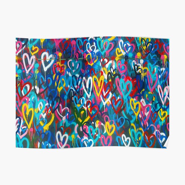 Graffiti Urban colorful graffiti city wall chaotic hearts pattern painting grunge rainbow love Poster
