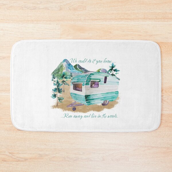 Item preview, Run away to the woods - A watercolor vintage camper setting with fun quote for the lover of the glamping lifestyle. designed and sold by ReefCoast.