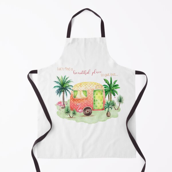 Item preview, Watercolour Retro Vintage Camper Caravan Flamingo Scene designed and sold by ReefCoast.