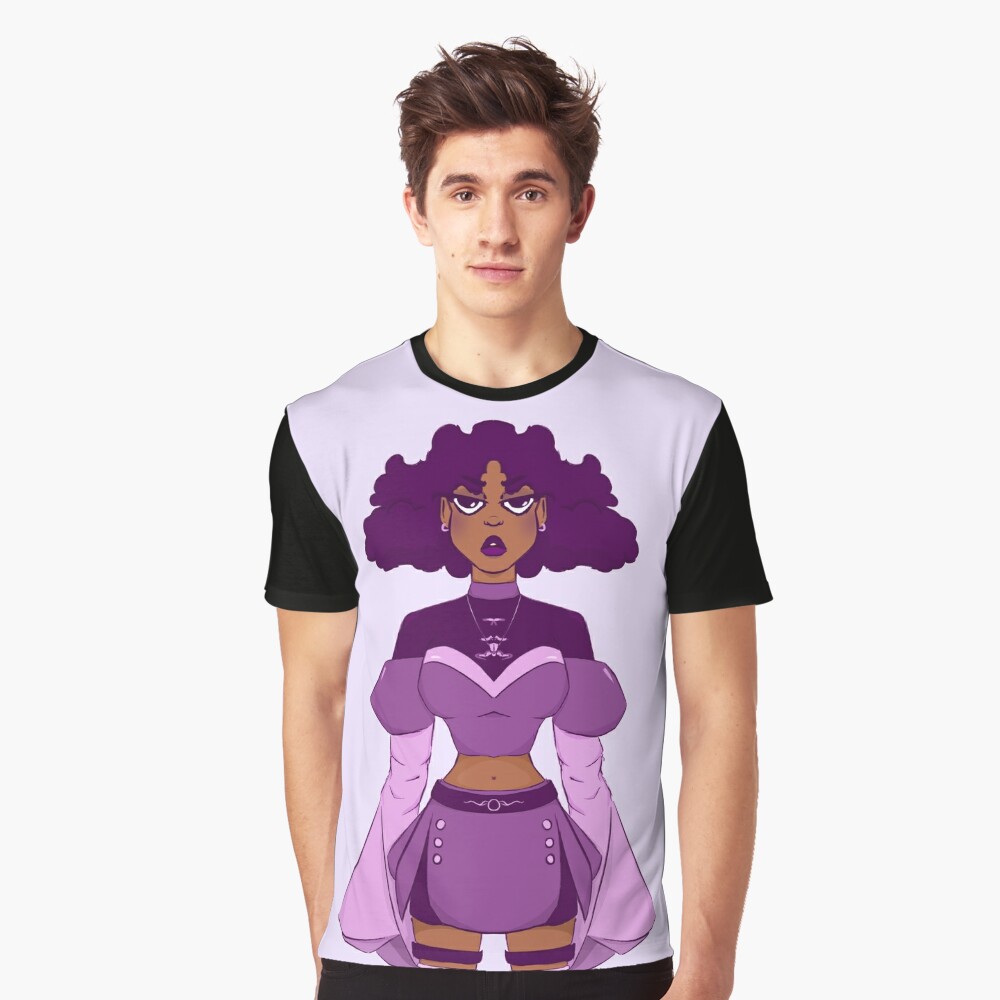 Schwarzes Madchen Des Superhelden Anime Cartoons Mit Lila Haaren T Shirt Von Gi Gianna Redbubble