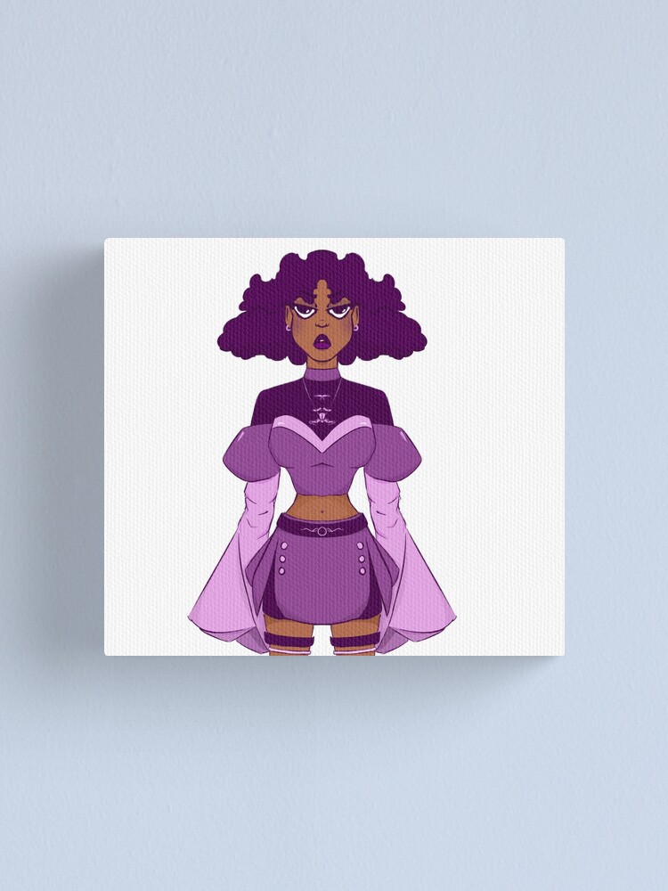 Super hero anime cartoon black girl with purple hair