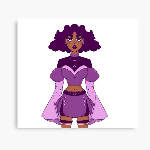 Super hero anime cartoon black girl with purple hair Canvas Print