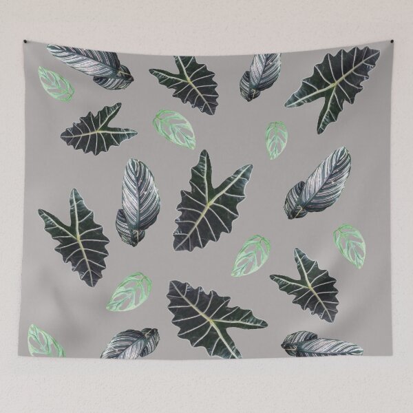 Item preview, Tropical leaves pattern on gray designed and sold by LittleAngy.