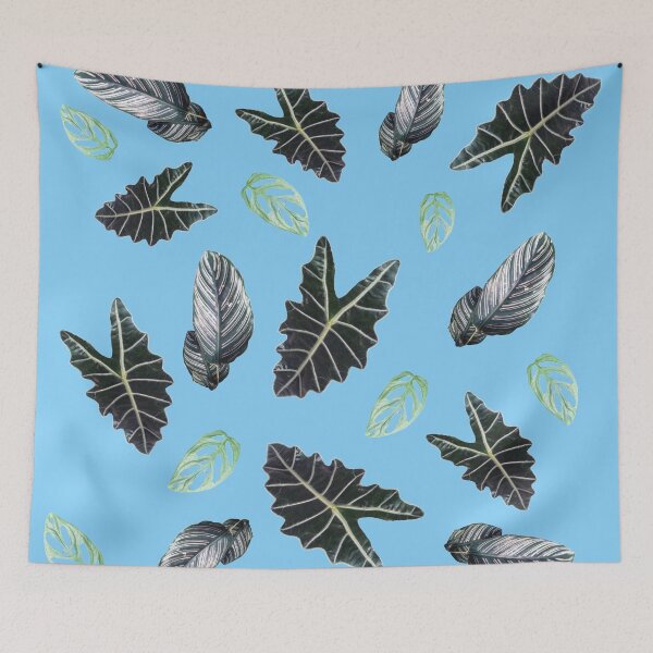 Item preview, Tropical leaves pattern on blue designed and sold by LittleAngy.