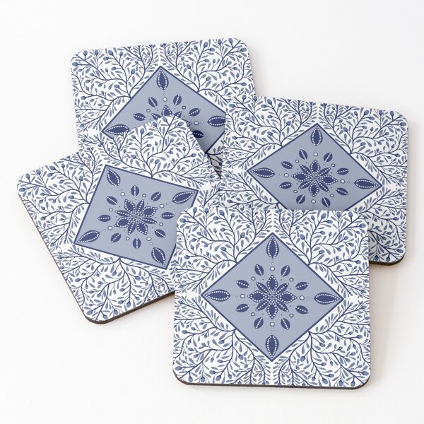 Item preview, Blue and White Trailing Vine and Floral Pattern Painted Tile designed and sold by RobinetteArt.
