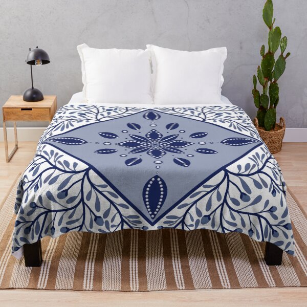Item preview, Blue and White Trailing Vine and Floral Pattern Painted Tile designed and sold by RobinetteArt.
