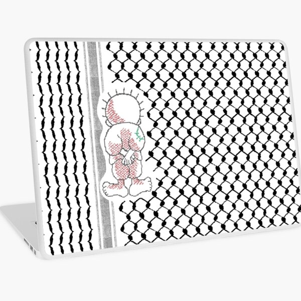Vista previa del artículo con la obra «Caricatura de handalah palestina con bordado tatreez realista Patrón de kufiya keffiyeh palestino - negro», diseñado y vendido por Hurriyyatee.