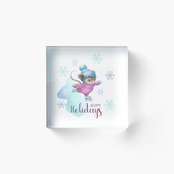 Item preview, Cute Mouse Baby Skating on Ice Wood Animal in Warm Winter Merry Christmas Happy Holidays Adorable Sweet Gift designed and sold by MiscelChr.