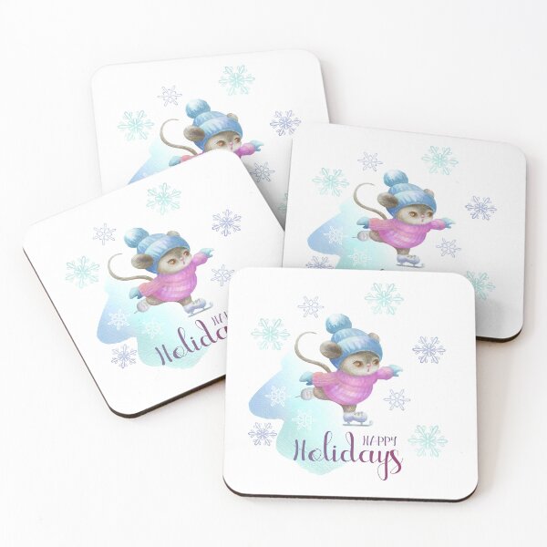 Item preview, Cute Mouse Baby Skating on Ice Wood Animal in Warm Winter Merry Christmas Happy Holidays Adorable Sweet Gift designed and sold by MiscelChr.