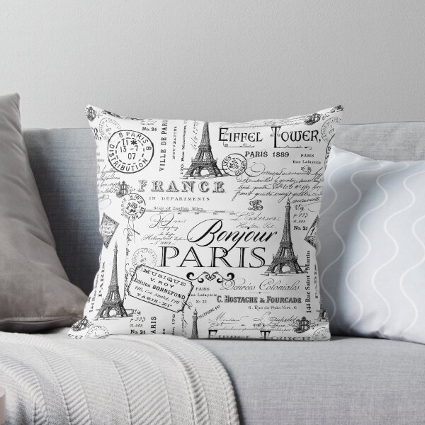 Motif nostalgique vintage Paris noir et blanc Coussin