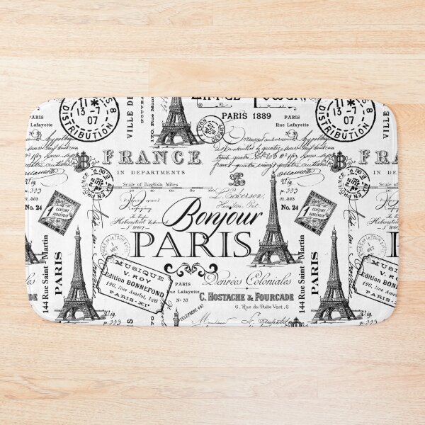 Vintage Paris Black And White Nostalgic Pattern Bath Mat