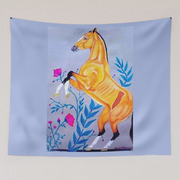 Item preview, Akhal teke horse rearing gouache painting designed and sold by horseaddicted.