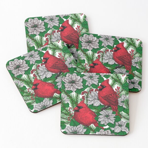 Item preview, Cardinals and white poinsettia flowers designed and sold by Katerina Mitkova Kirilova.