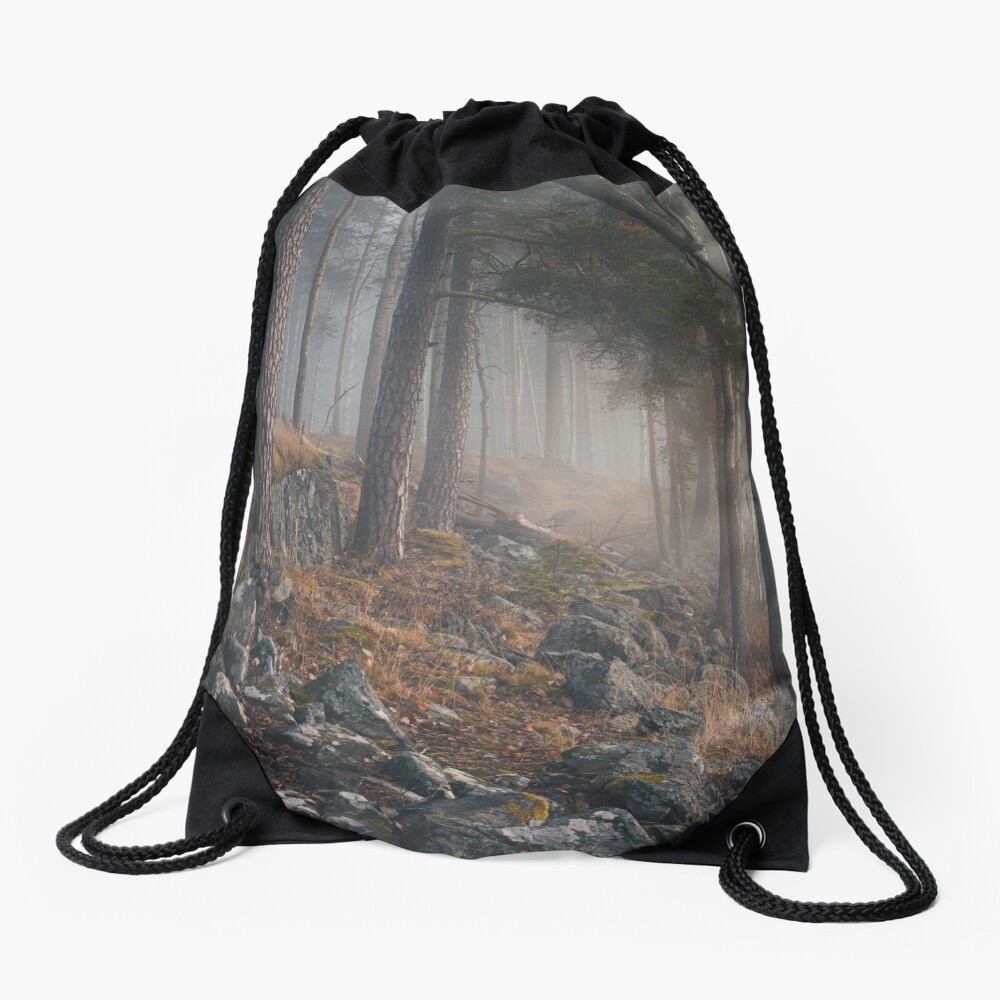 Foggy forest landscape Drawstring Bag