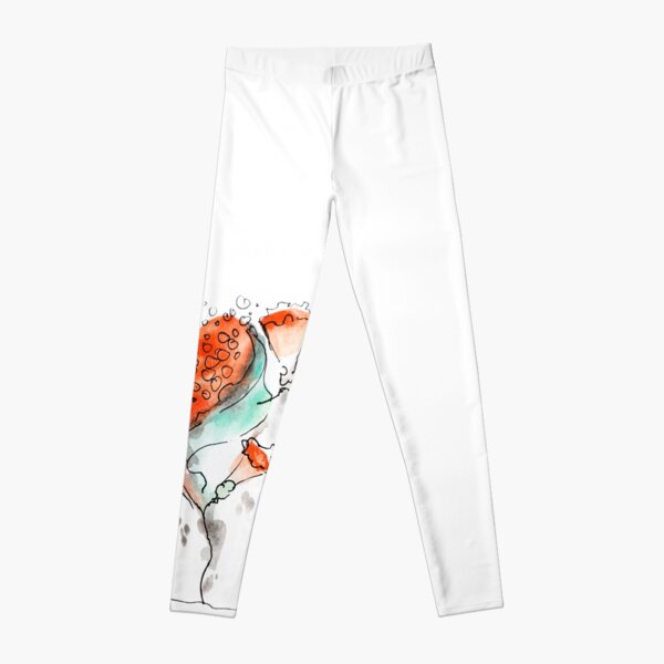 Red summer flowers floral illustration hand painted watercolor drawing Leggings