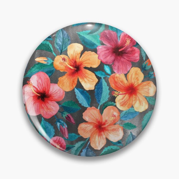 Item preview, Colorful Watercolor Hibiscus on Dark Charcoal designed and sold by micklyn.