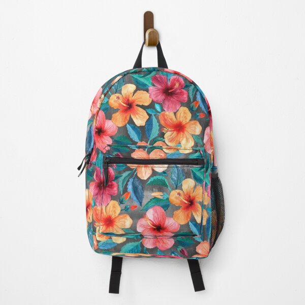 Item preview, Colorful Watercolor Hibiscus on Dark Charcoal designed and sold by micklyn.