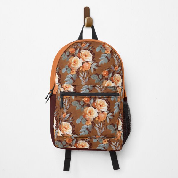 Item preview, Retro Rose Chintz in Warm Orange on Rust Brown designed and sold by micklyn.