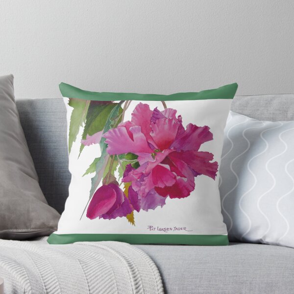 Item preview, Pink Ruffled Begonia Throw Pillow (Green Background) designed and sold by Pat Yager.