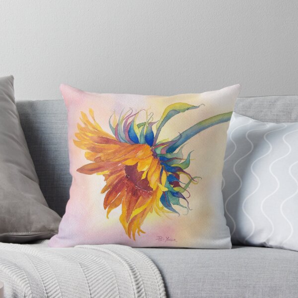 Item preview, Golden Sunflower Throw Pillow! (Turquoise Background) designed and sold by Pat Yager.