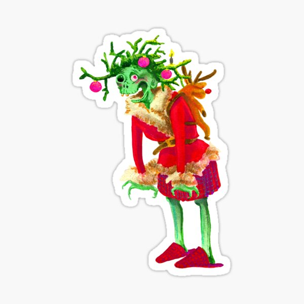 Zombie Oma Frau Weihnachten Adventskranz Sticker