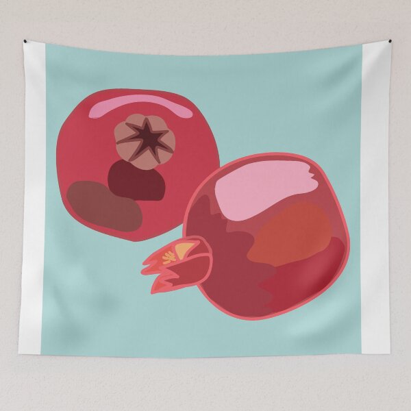 Item preview, Pink pomegranates on blue statement art designed and sold by orangerinka.