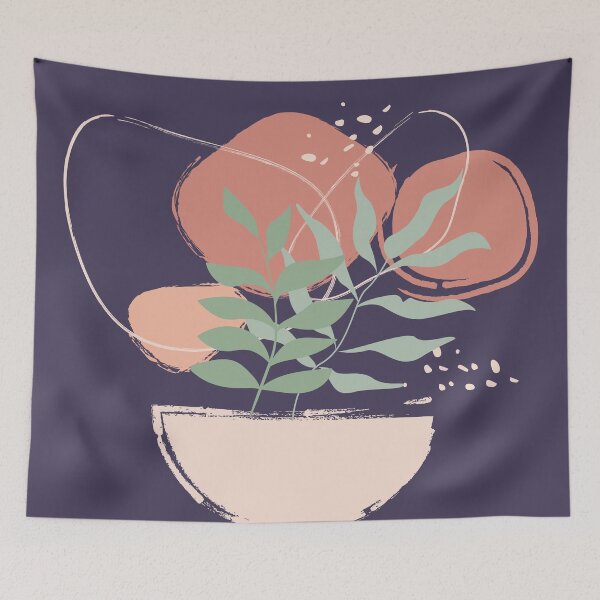 Item preview, Abstract shapes dots lines and plants digital design illustration 69 designed and sold by MyBlackDreams.