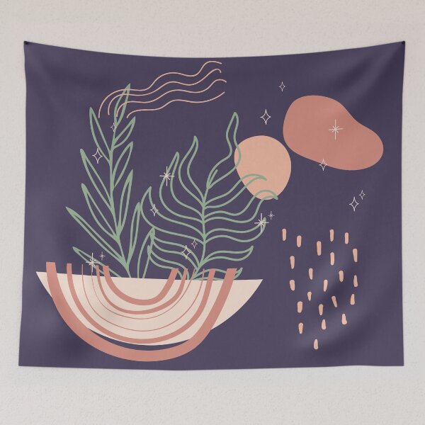 Item preview, Abstract shapes stars lines and plants digital design illustration 72 designed and sold by MyBlackDreams.