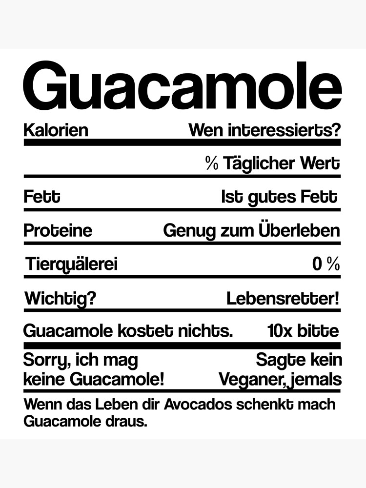 "GUACAMOLE NUTRITION FACTS" Poster by Redbubble
