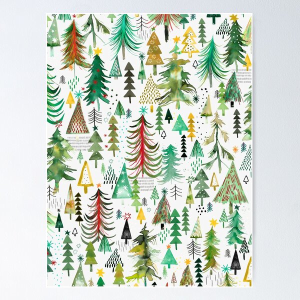Item preview, Pines and spruces forest - Christmas trees decorations pattern- Red green designed and sold by ninoladesign.