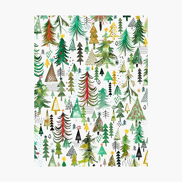Item preview, Pines and spruces forest - Christmas trees decorations pattern- Red green designed and sold by ninoladesign.