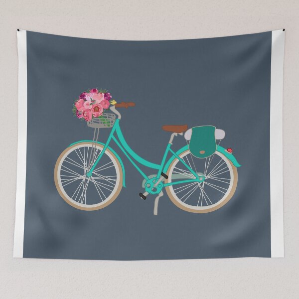 Item preview, Bicycle with flowers in the basket on dark background designed and sold by orangerinka.
