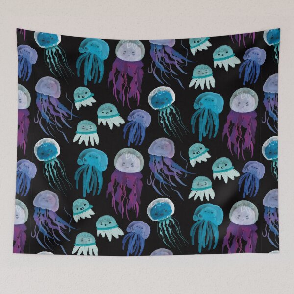 Item preview, Watercolor Ocean Jellyfish Pattern - Cute Cartoon Blue and Purple Cartoon designed and sold by TheRainbowRoom.