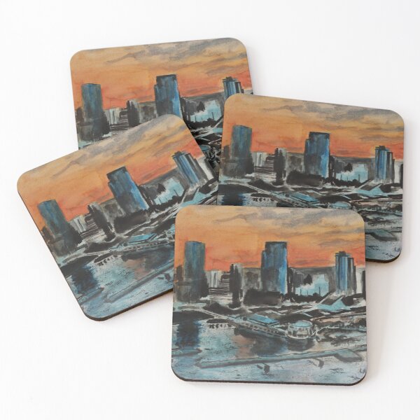 Item preview, Downtown Milwaukee Skyline at Sunset, watercolor painting by Lana Holman designed and sold by LanaHolman.