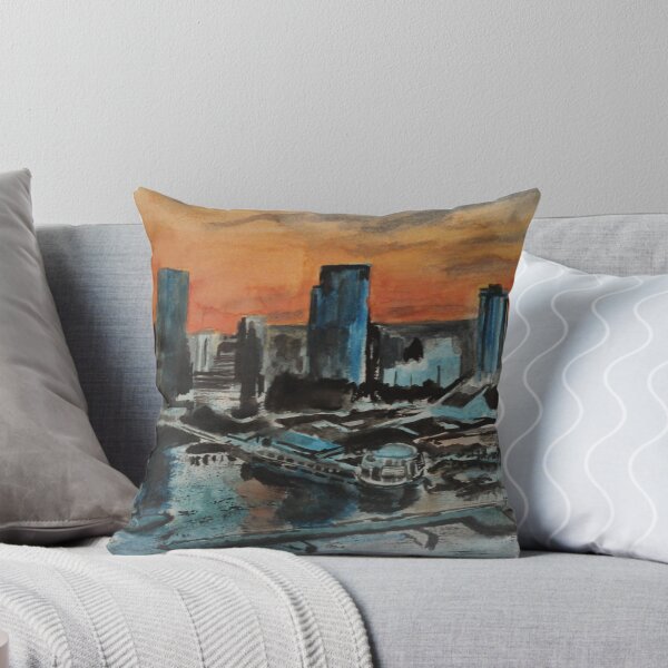 Item preview, Downtown Milwaukee Skyline at Sunset, watercolor painting by Lana Holman designed and sold by LanaHolman.
