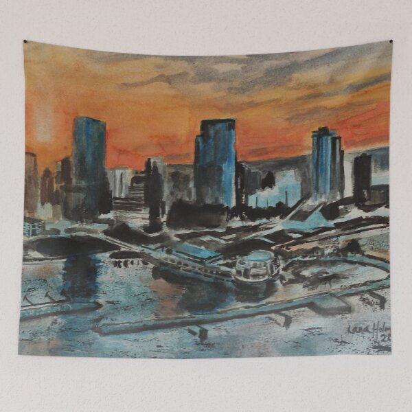 Item preview, Downtown Milwaukee Skyline at Sunset, watercolor painting by Lana Holman designed and sold by LanaHolman.