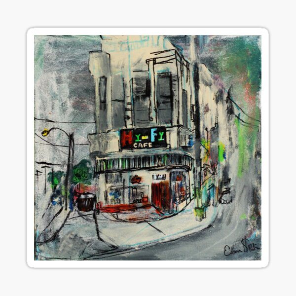Painting of Hi-Fi Cafe in Bay View Milwaukee by Artist Lana Holman Sticker