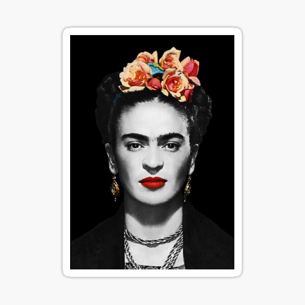 Frida Kahlo Portrait Black And White With Black Background Sticker