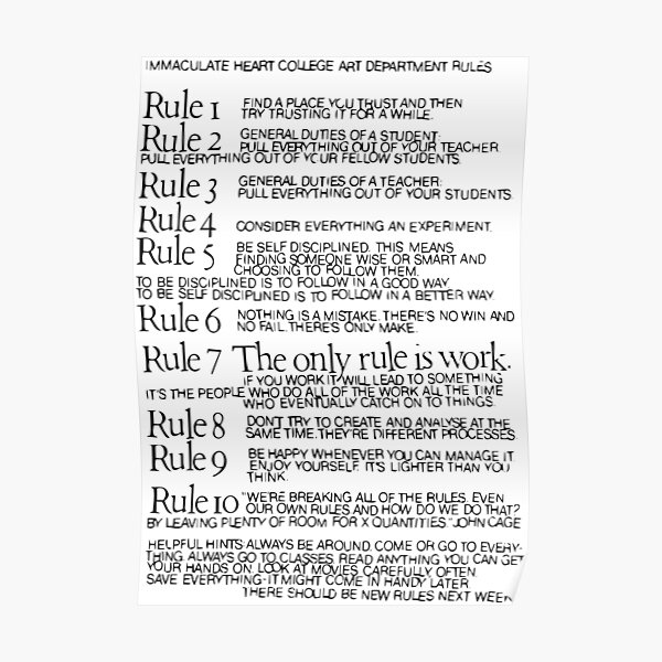 Immaculate Heart College Art Department Rules Poster